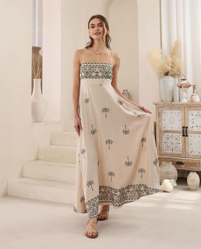 Iris Maxi Palm Embroided Maxi Dress Palm Embroided Maxi Dress Splash Swimwear