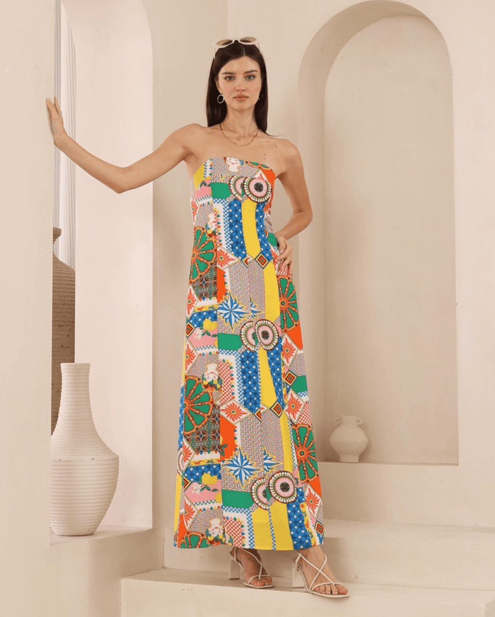 Iris Maxi Venice Bandeau Maxi Dress - Multi Print Venice Bandeau Maxi Dress - Multi Print Splash Swimwear