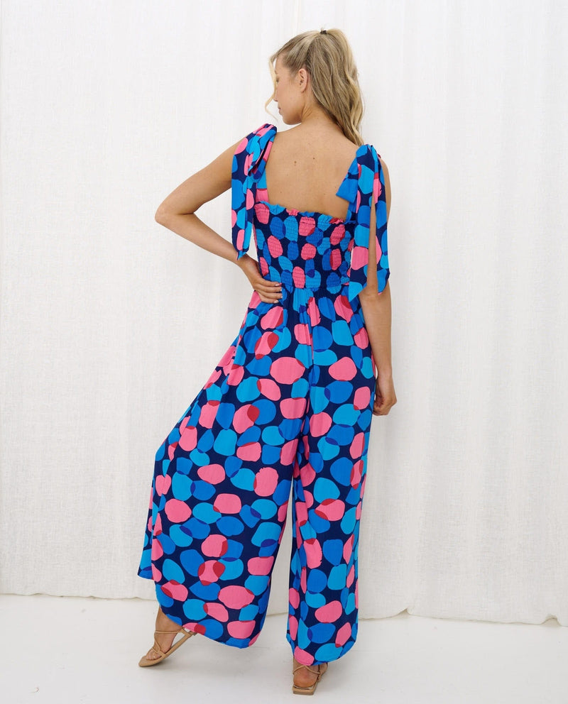 Iris Maxi Zimmy Jumpsuit - Pink/Blue Spot Zimmy Jumpsuit - Pink/Blue Spot Splash Swimwear Womens Clothing