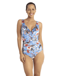 Jantzen Africa Multi Fit Mesh Frill One Piece - Sky Jantzen Africa Multi Fit Mesh Frill One Piece - Sky Splash Swimwear One Pieces