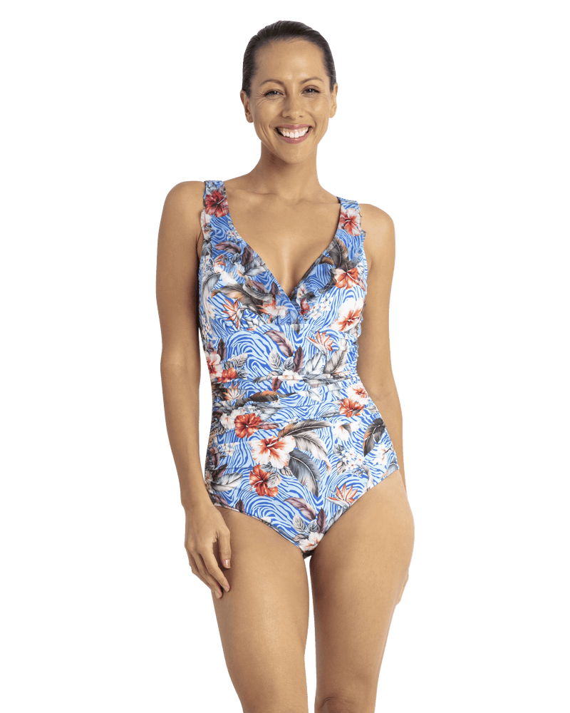 Jantzen Africa Multi Fit Mesh Frill One Piece - Sky Jantzen Africa Multi Fit Mesh Frill One Piece - Sky Splash Swimwear One Pieces