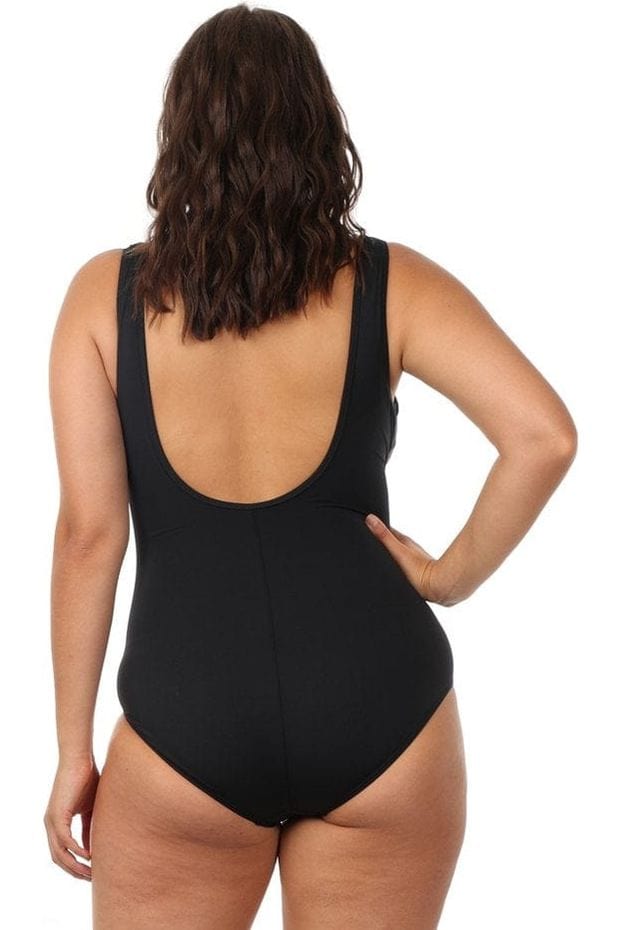 Jantzen Cosmo Mesh Frill Cross Front One Piece - Black Jantzen Cosmo Mesh Frill Cross Front One Piece - Black Splash Swimwear One Pieces