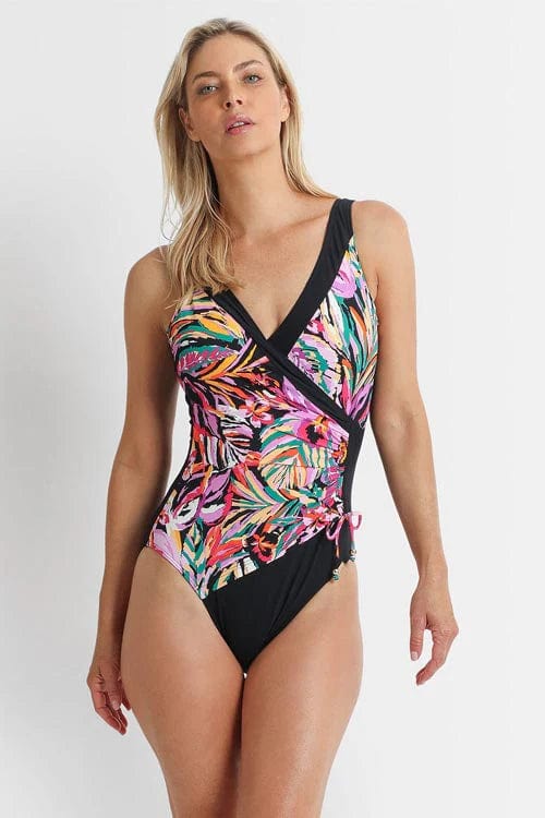 Jantzen Festival DDE Gathered Surplice One Piece - Black Jantzen Festival DDE Gathered Surplice - Black Splash Swimwear Womens Swimwear