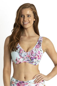 Jantzen Flora DD/E Mesh Double Frill Bra - Mist Splash Swimwear Bikini Tops