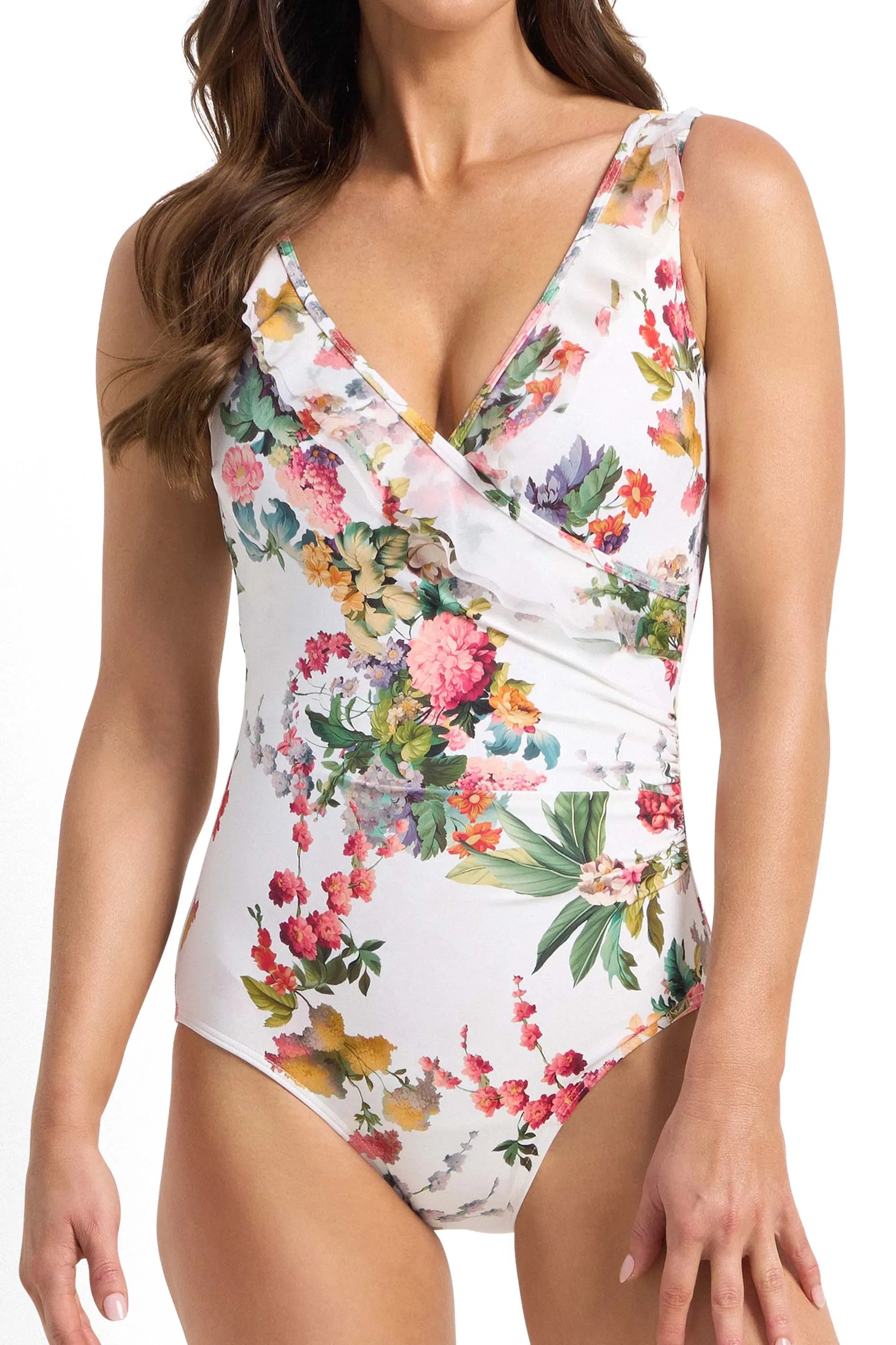 Jantzen Jantzen Abbie Mesh Frill One Piece - White Jantzen Abbie Mesh Frill One Piece - White Splash Swimwear One Piece