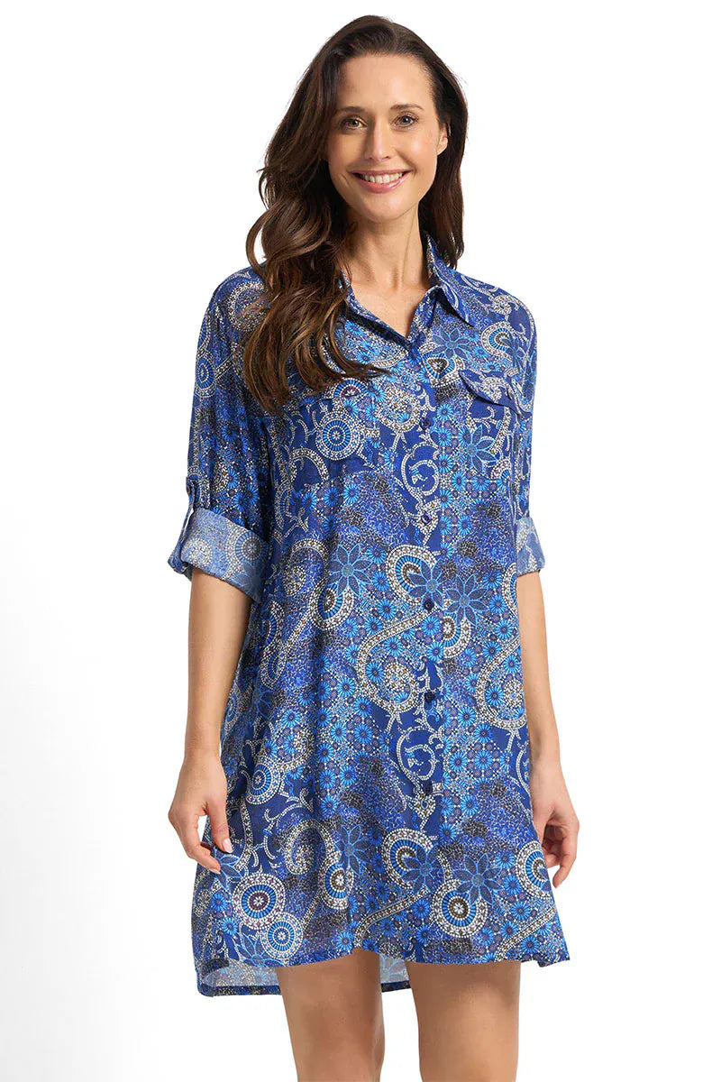 Jantzen Jantzen Desert Button Through Shirt - Navy Jantzen Desert Button Through Shirt - Navy Splash Swimwear Shirts