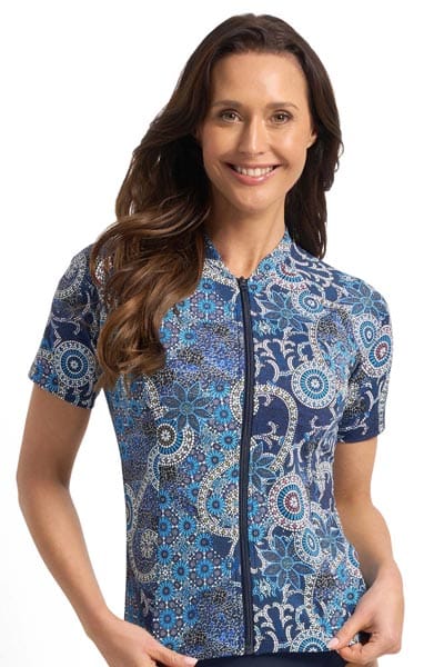 Jantzen Jantzen Desert Short Sleeve Mastectomy Rashie - Navy Jantzen Desert Short Sleeve Mastectomy Rashie - Navy Splash Swimwear Rashies & Sunsuits