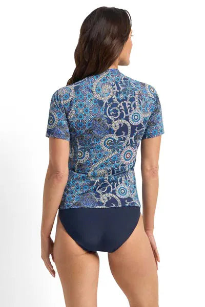 Jantzen Jantzen Desert Short Sleeve Mastectomy Rashie - Navy Jantzen Desert Short Sleeve Mastectomy Rashie - Navy Splash Swimwear Rashies & Sunsuits