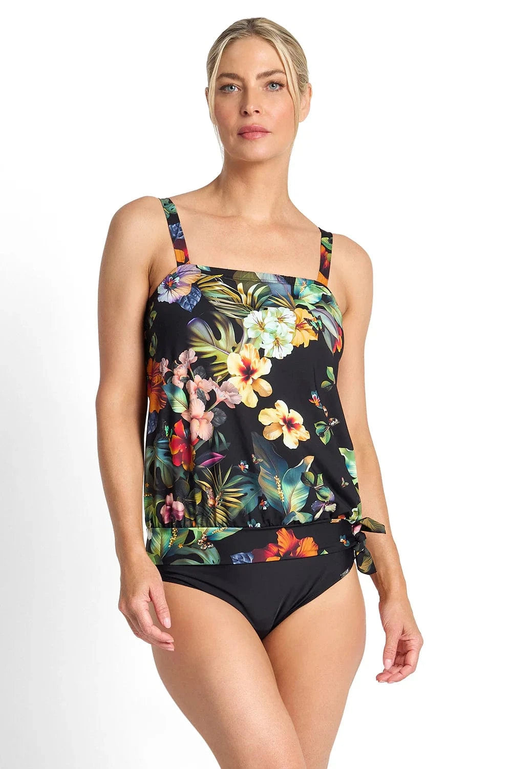 Jantzen Jantzen Hibiscus Bandeau Blouson Singlet - Black Jantzen Hibiscus Bandeau Blouson Singlet - Black Splash Swimwear