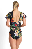 Jantzen Jantzen Hibiscus Flutter Sleeve One Piece - Black Jantzen Hibiscus Flutter Sleeve One Piece - Black Splash Swimwear