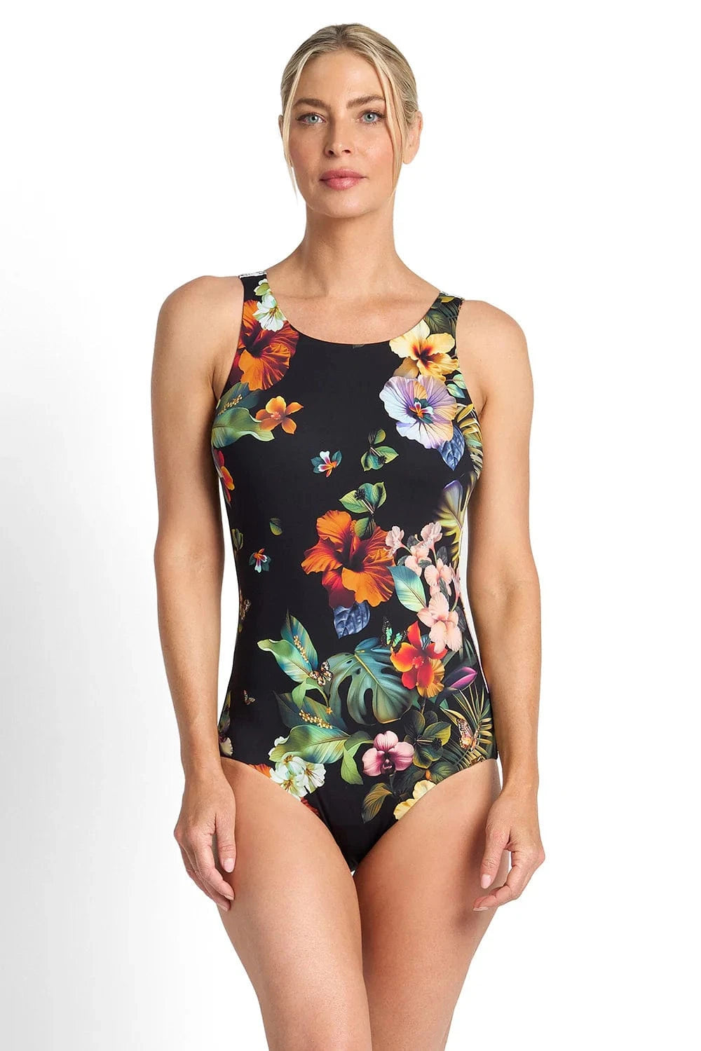 Jantzen Jantzen Hibiscus High Neck Mastectomy One Piece - Black Jantzen Hibiscus High Neck Mastectomy One Piece - Black Splash Swimwear