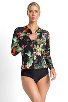 Jantzen Jantzen Hibiscus Long Sleeve Mastectomy Rashie - Black Jantzen Hibiscus Long Sleeve Mastectomy Rashie - Black Splash Swimwear