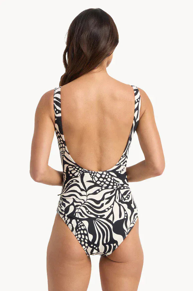 Jantzen Jantzen Seashells Gathered Surplice One Piece - Black Jantzen Seashells Gathered Surplice One Piece - Black Splash Swimwear One Piece