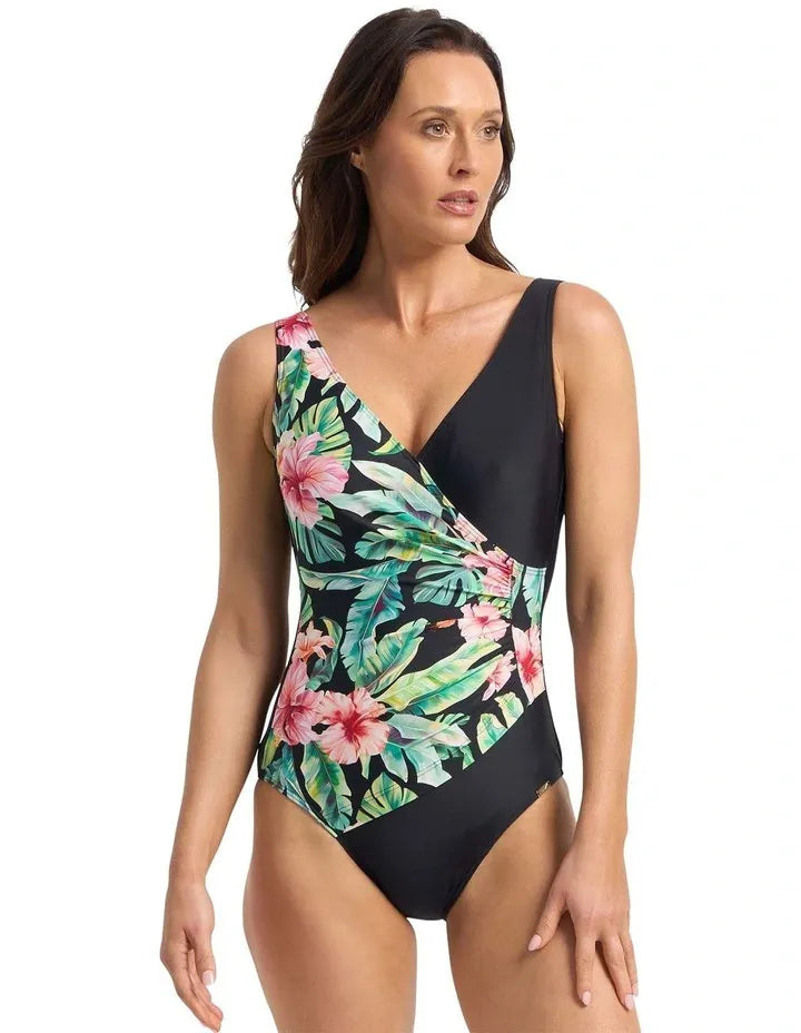 Jantzen Jantzen Select Surplice One Piece - Green JA85028 Jantzen Abbie Mesh Ruffle Swim Dress One Piece - Black Splash Swimwear One Piece 14 9313513808034