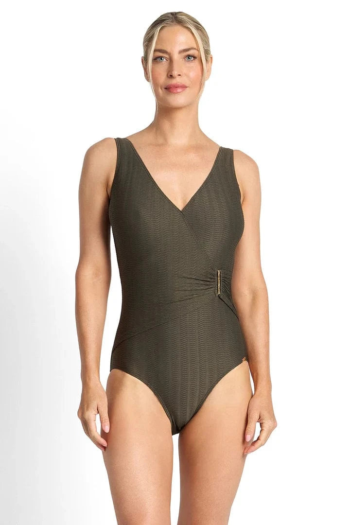 Jantzen Jantzen Sky High Bar Surplice One Piece - Army Jantzen Sky High Bar Surplice One Piece - Army Splash Swimwear