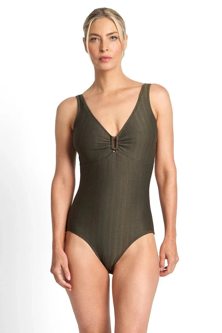Jantzen Jantzen Sky High Buckle One Piece - Army Jantzen Sky High Buckle One Piece - Army Splash Swimwear
