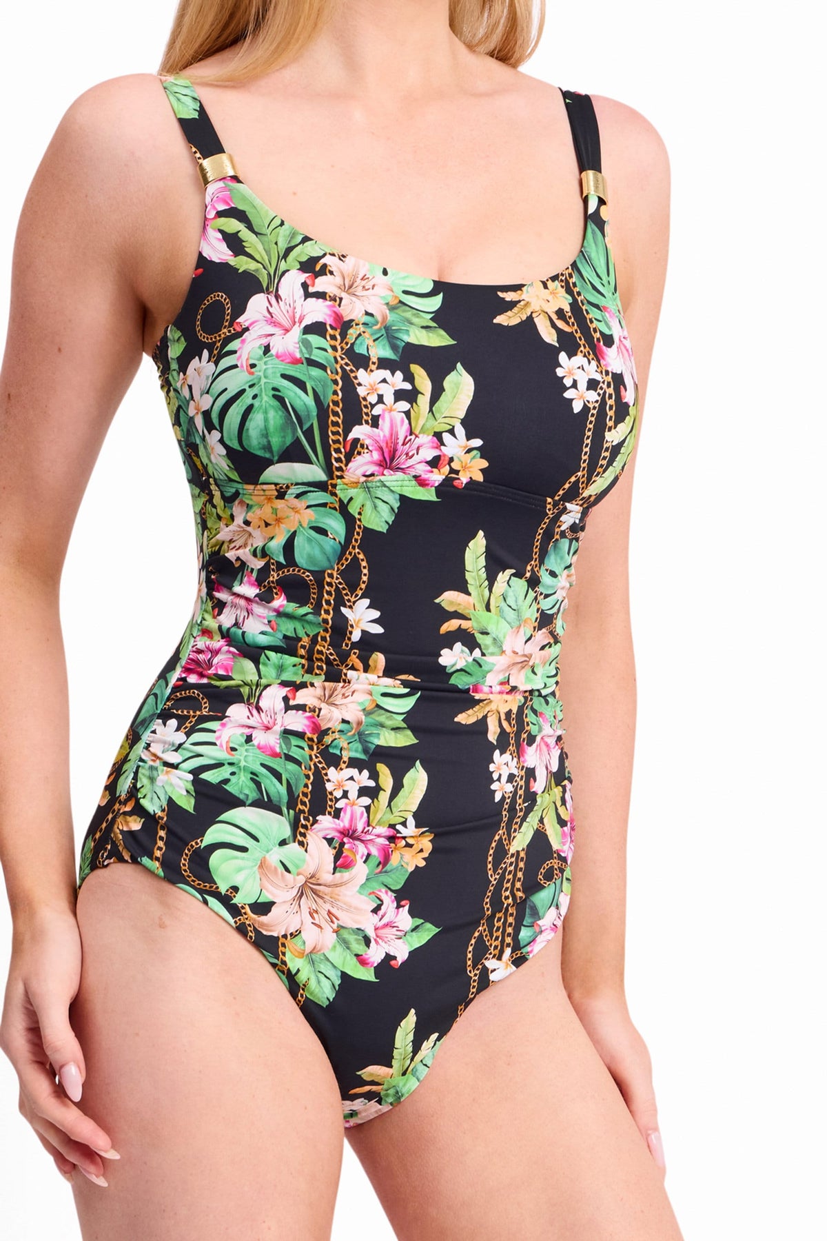 Jantzen Jantzen Villa Casa Ruched Cuff Scoop 1Pc - Black Jantzen Villa Casa Ruched Cuff Scoop 1Pc - Black Splash Swimwear One Piece