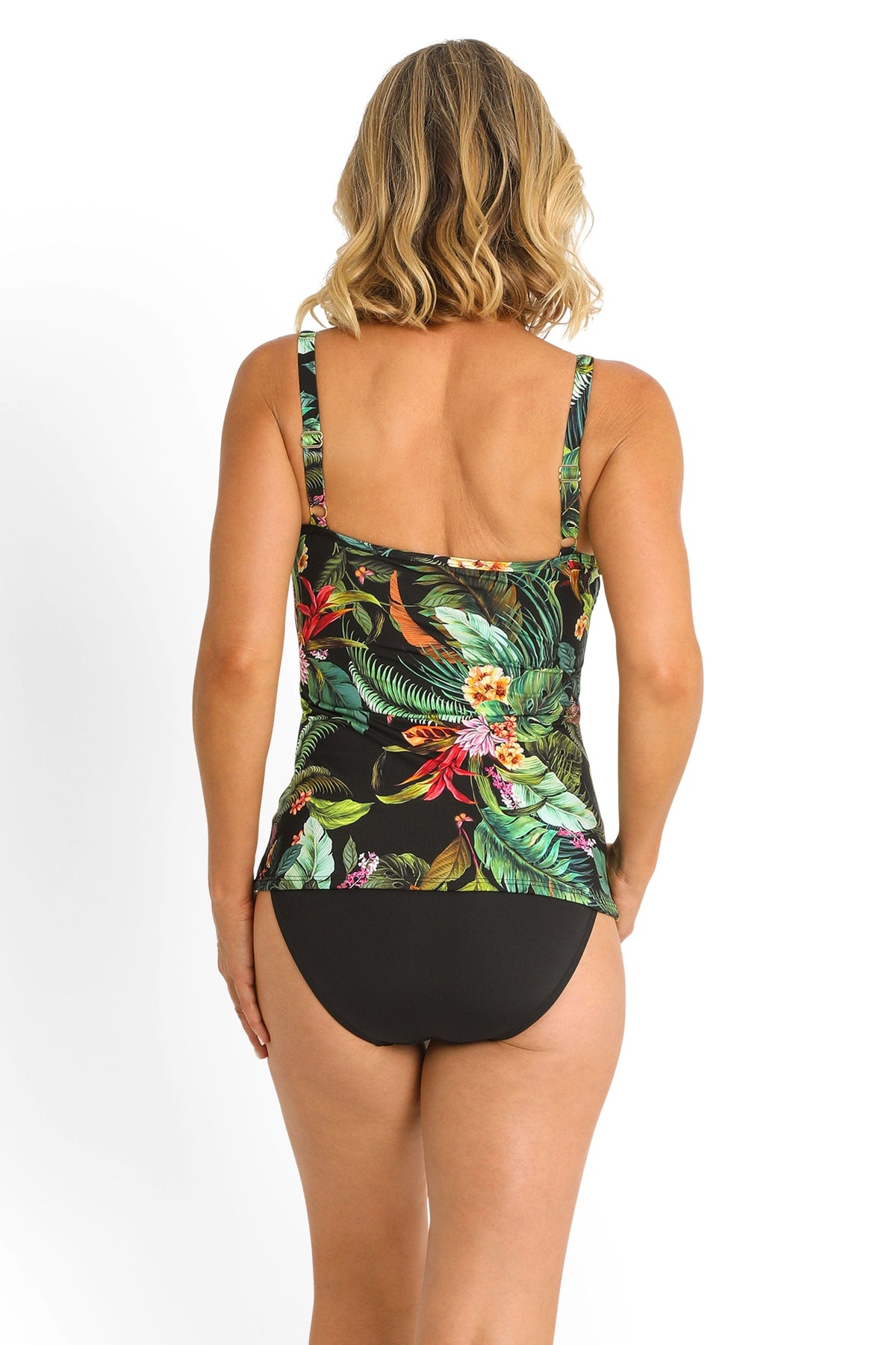 Jantzen Meka Frill Crossover Singlet - Black Splash Swimwear Tankini Tops