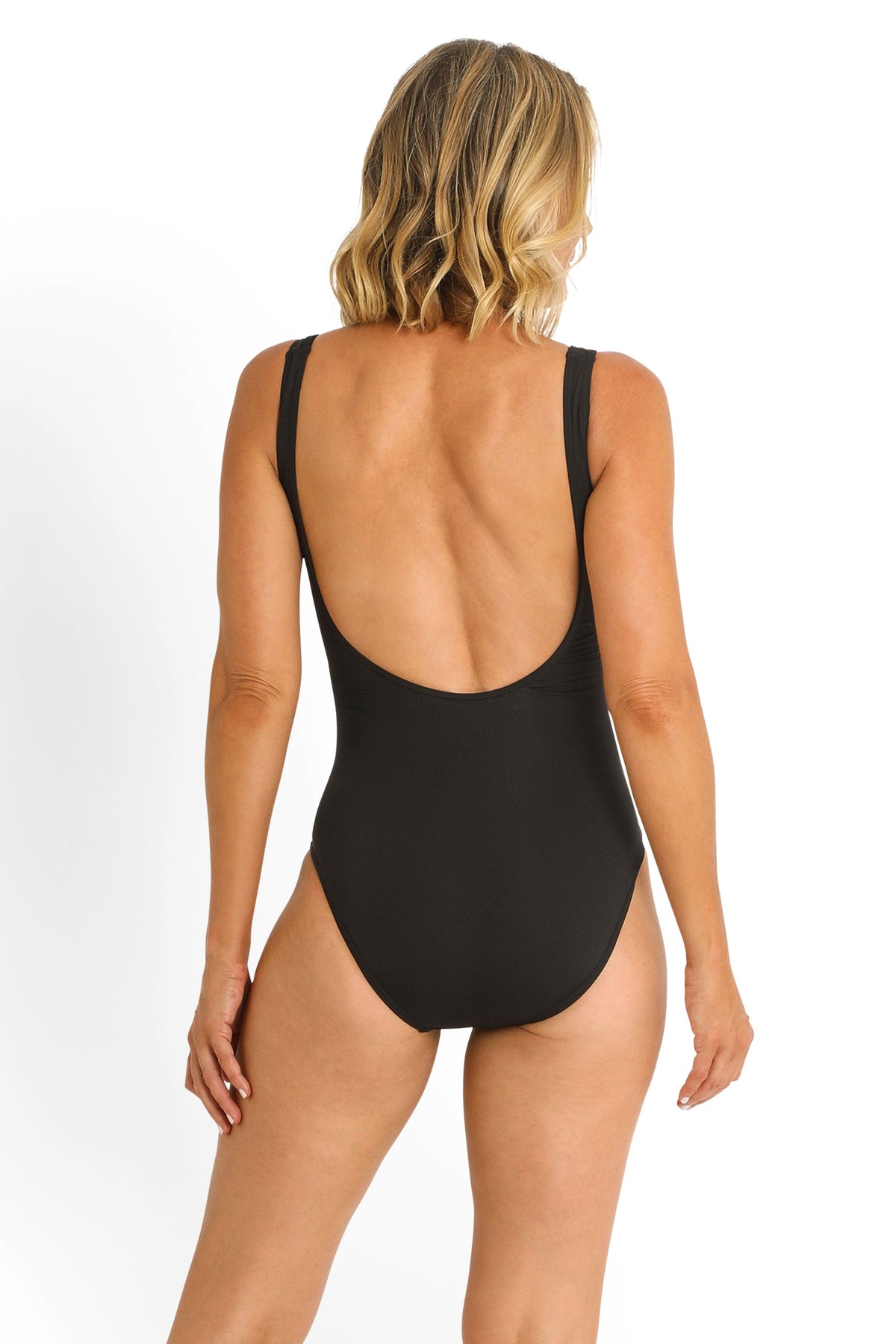 Jantzen Meka Gathered Surplice One Piece - Black Splash Swimwear One Pieces