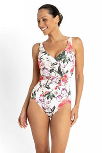 Jantzen Paige Gathered Twist One Piece - White Jantzen Paige Gathered Twist One Piece - White Splash Swimwear Swimwear