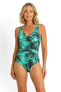 Jantzen Rainforest Twist Front One Piece - Green Splash Swimwear One Pieces