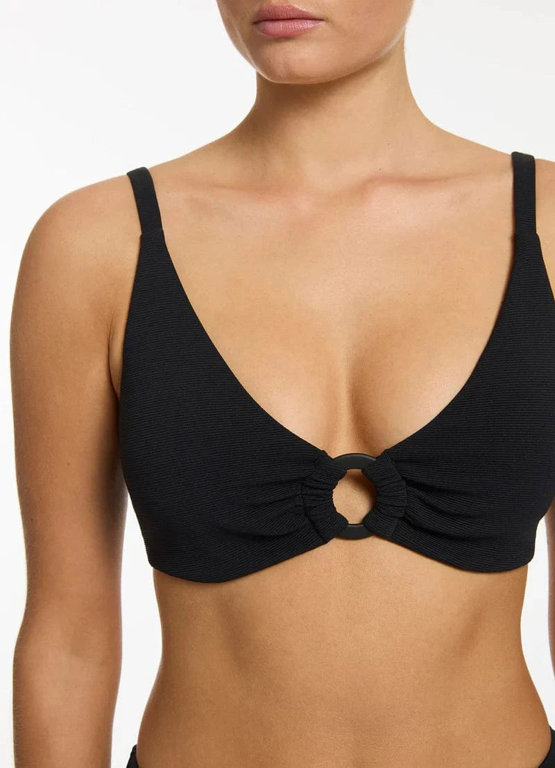 Jets Isla Rib C-D Triangle Bikini Top - Black Isla Rib C-D Triangle Bikini Top - Black Splash Swimwear Womens Swimwear