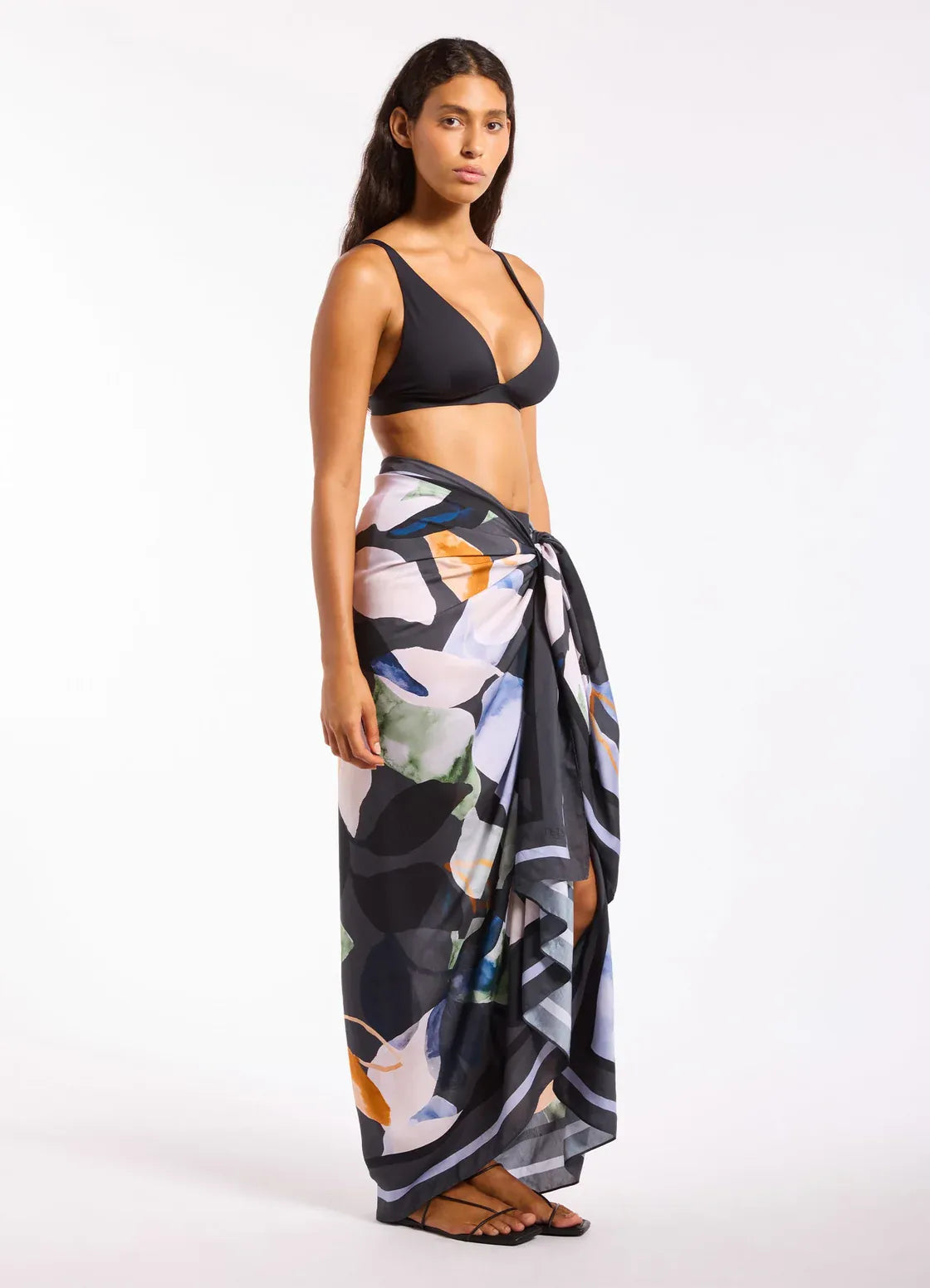 Jets Jets Flourish Long Sarong - Charcoal J61519 Jets Flourish Long Sarong - Charcoal Splash Swimwear Sarong 9360519273908