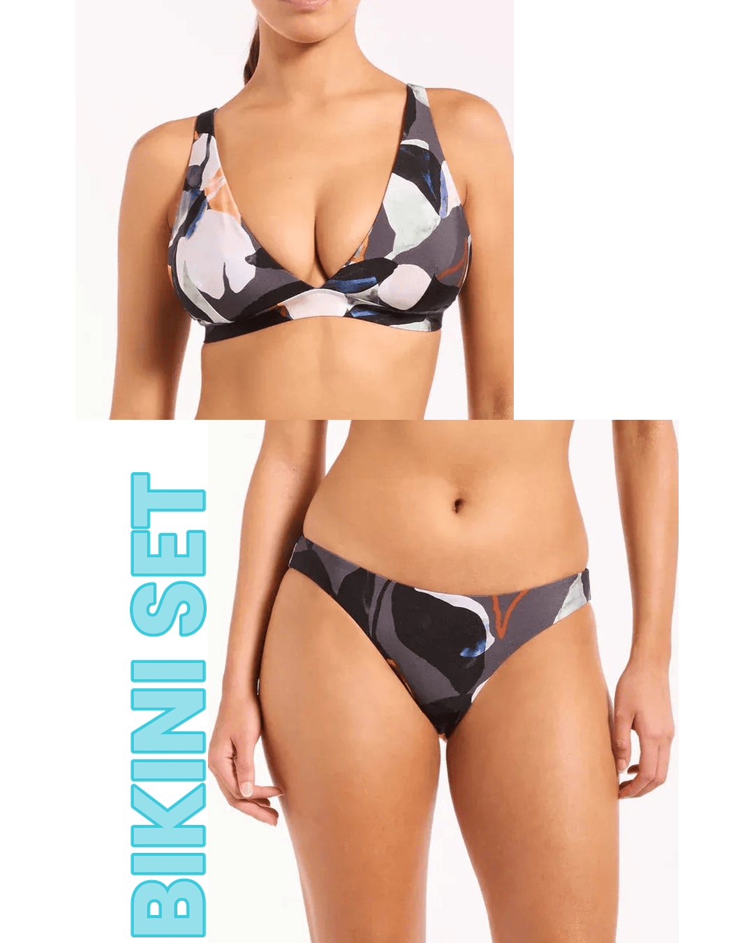 Jets Jets Flourish Longline Tri Top & Hipster Pant Bikini Set - Charcoal Jets Flourish Longline Tri Top & Hipster Pant Bikini Set - Charcoal Splash Swimwear Bikini Set