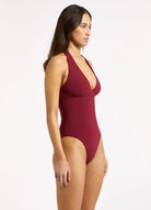 Jets Jets Jetset Plunge Halter Tie One Piece - Burgundy Jets Jetset Plunge Halter Tie One Piece - Burgundy Splash Swimwear One Piece