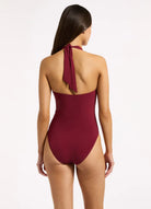 Jets Jets Jetset Plunge Halter Tie One Piece - Burgundy Jets Jetset Plunge Halter Tie One Piece - Burgundy Splash Swimwear One Piece