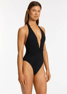 Jets Jets Jetset Plunge One Piece - Black Jets Jetset Plunge One Piece - Black Splash Swimwear Womens Swimwear