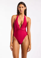 Jets Jets Shine Twist Front Plunge One Piece - Berry Jets Shine Twist Front Plunge One Piece - Berry Splash Swimwear One Piece