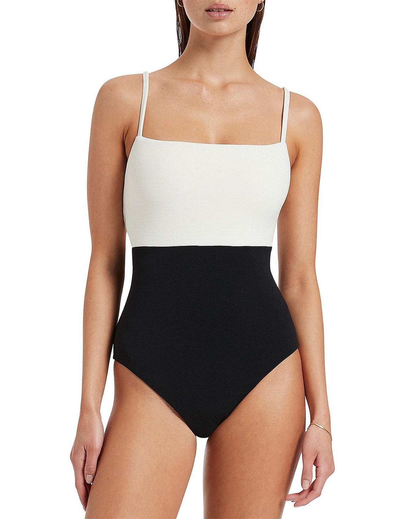 Jets Jets Versa Rib Minimal Tank One Piece - Black/ Cream Jets Versa Rib Minimal Tank One Piece - Black/ Cream Splash Swimwear One Pieces