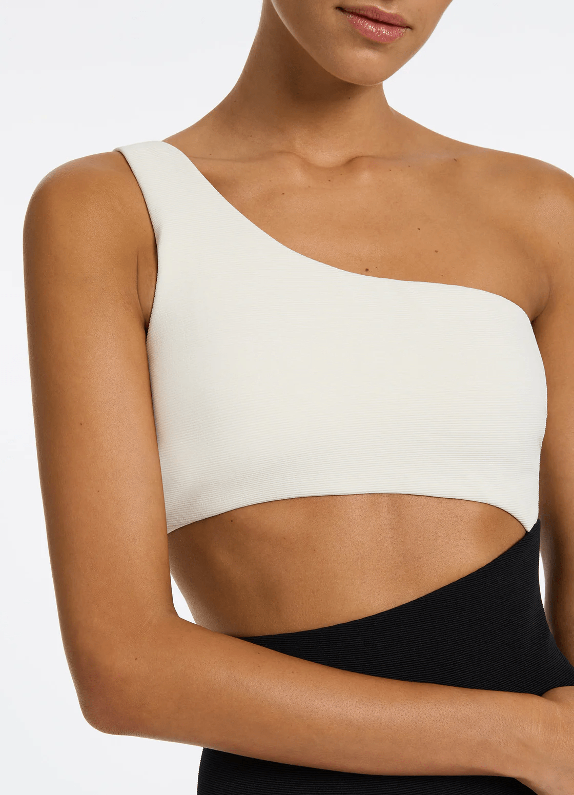 Jets Jets Versa Rib One Shoulder One Piece- Black/Cream Jets Versa Rib One Shoulder One Piece- Black/Cream Splash Swimwear Womens Swimwear