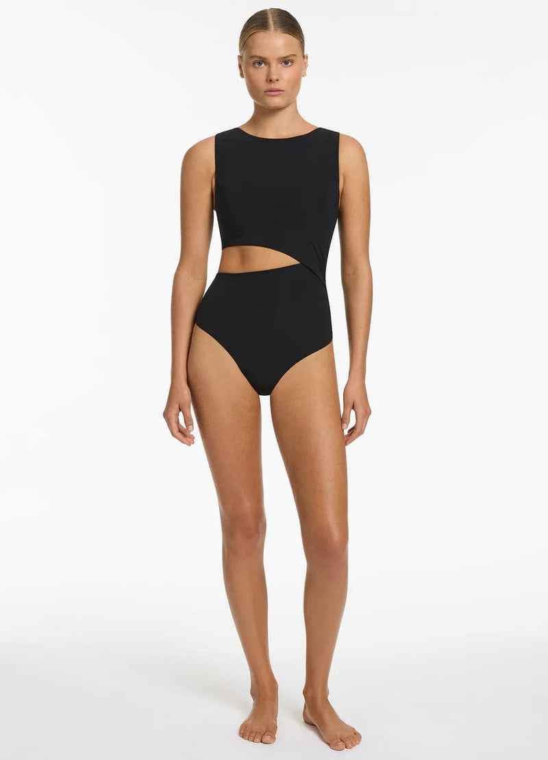 Jets Jetset Cut Out Tank One Piece - Black Splash Swimwear One Pieces