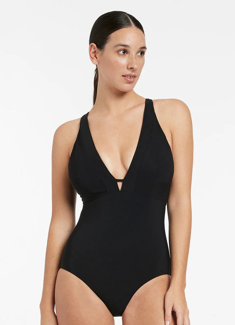 Jets Jetset E/F Clean Plunge One Piece - Black Splash Swimwear One Pieces