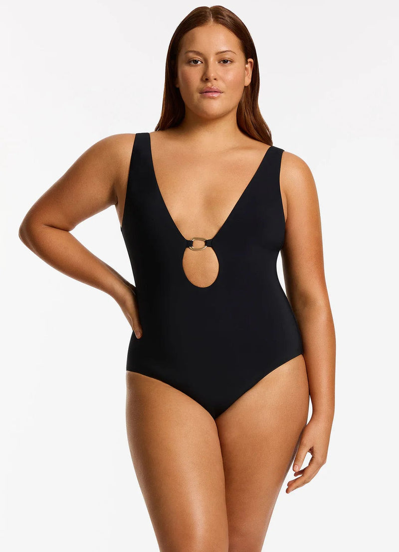 Jets Jetset Lien Plunge One Piece - Black Jetset Lien Plunge One Piece - Black Splash Swimwear One Pieces