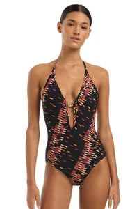 Jets Lumiere Plunge One Piece - Black Splash Swimwear