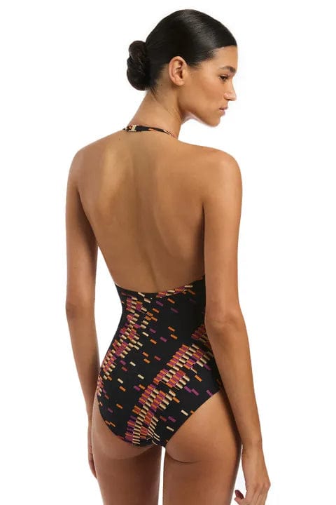 Jets Lumiere Plunge One Piece - Black Splash Swimwear