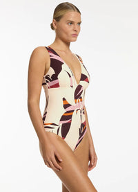 Jets Shadow Palm Plunge One Piece - Port Splash Swimwear Swimwear