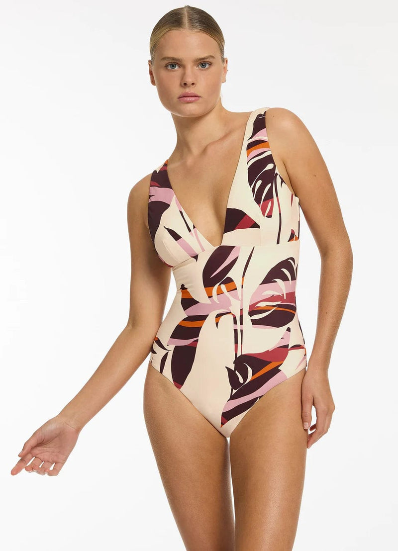 Jets Shadow Palm Plunge One Piece - Port Splash Swimwear Swimwear