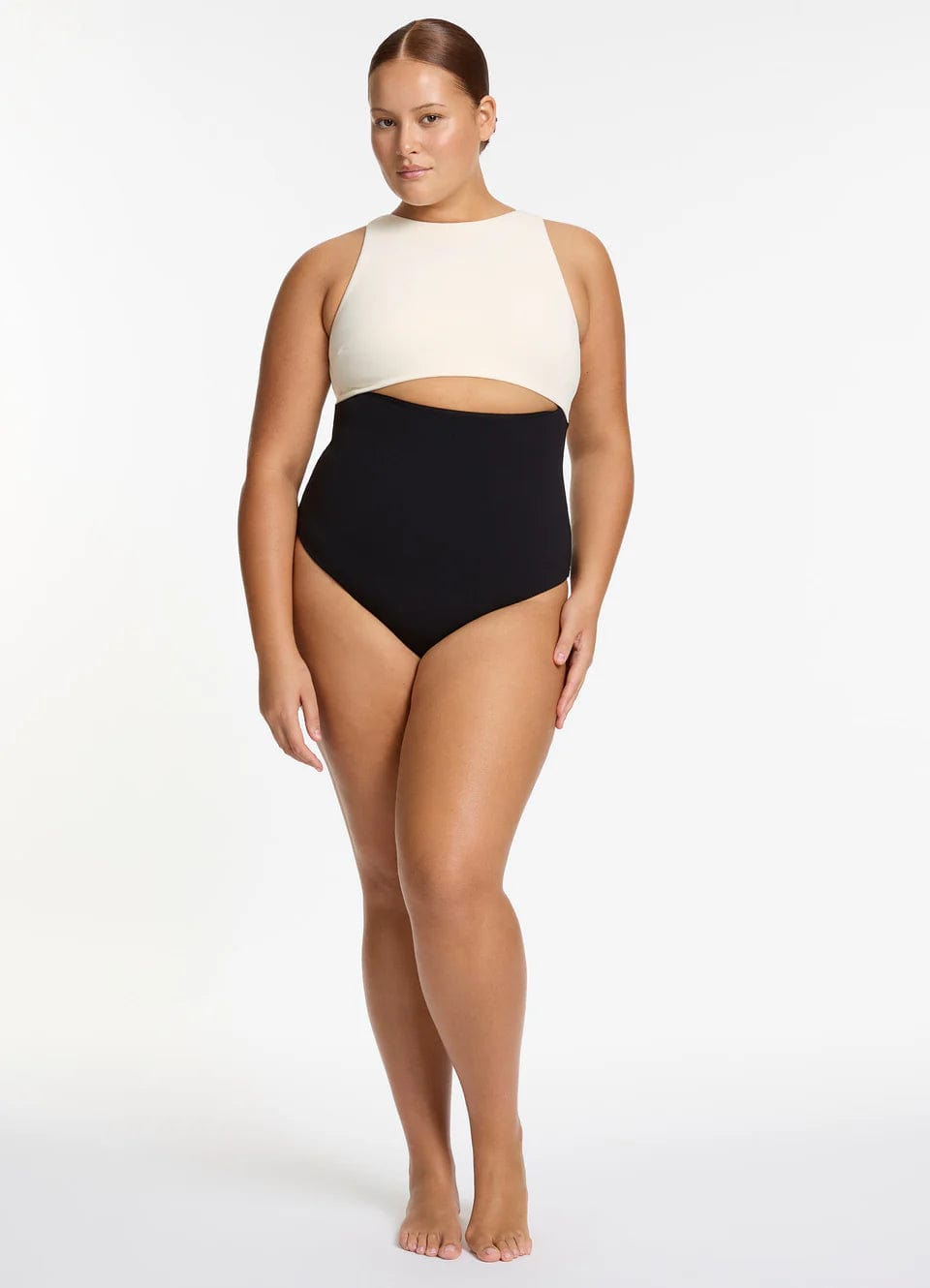 Jets One Pieces Versa Rib Cut Out High Neck One Piece - Black/ Cream Jets Versa Rib Cut Out High Neck One Piece - Black/ Cream