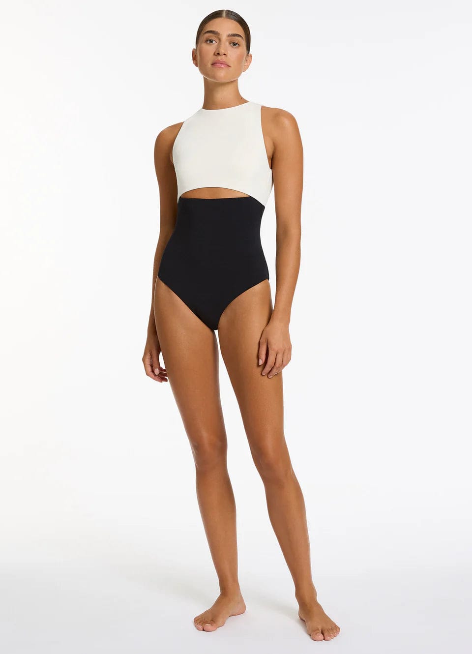 Jets One Pieces Versa Rib Cut Out High Neck One Piece - Black/ Cream Jets Versa Rib Cut Out High Neck One Piece - Black/ Cream