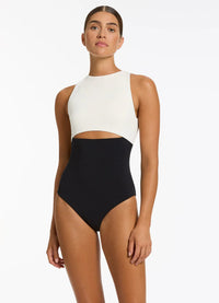 Jets One Pieces Versa Rib Cut Out High Neck One Piece - Black/ Cream Jets Versa Rib Cut Out High Neck One Piece - Black/ Cream