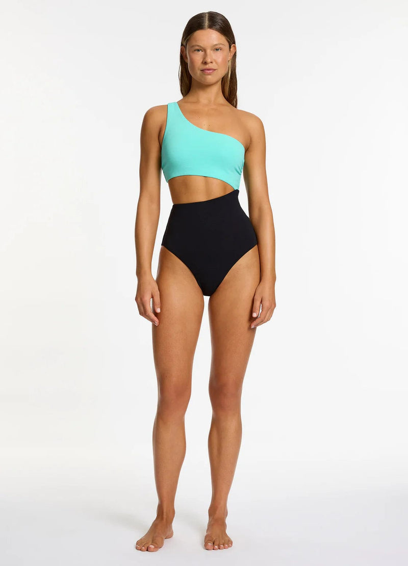 Jets Versa Rib One Shoulder One Piece - Black/ Dolce Jets Versa Rib One Shoulder One Piece - Black/ Dolce Splash Swimwear One Pieces