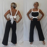 Just JoDesign Linen Tie Back Jumpsuit - Blk/Wht Splash Swimwear