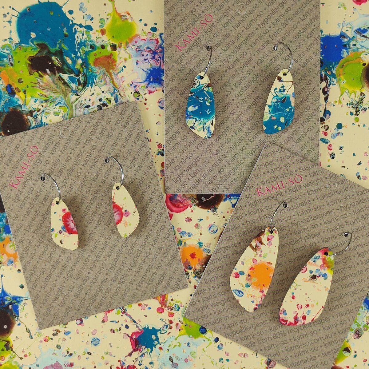 Kami-So Oval Recycled Paper Earrings - Large SOV230042A Kami-So Oval Recycled Paper Earrings - Large v2 Splash Swimwear Multicolour Splash 1000020619