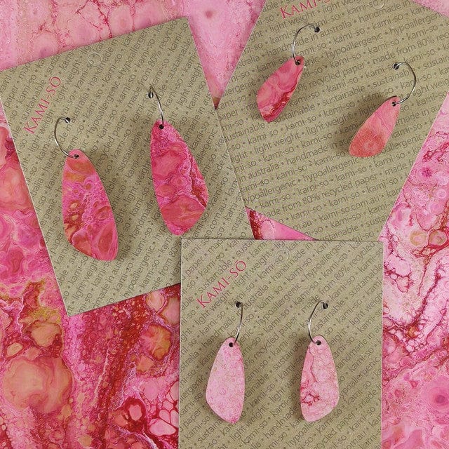 Kami-So SOV230037A Pink & Red Oval Recycled Paper Earrings - Large