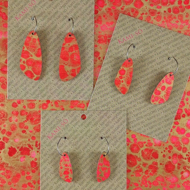 Kami-So Oval Recycled Paper Earrings - Large SOV230040A Splash Swimwear Red & Gold Crackle 1000018360