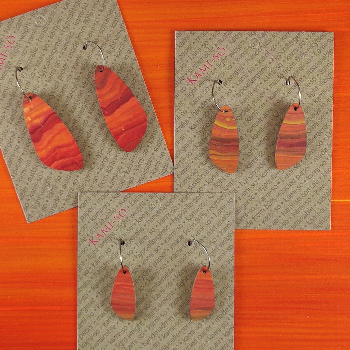 Kami-So Oval Recycled Paper Earrings - Medium SOV230039B Kami-So Oval Recycled Paper Earrings - Medium v3 Splash Swimwear Orange Stripe 1000020617